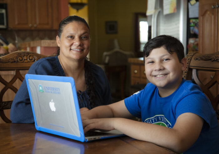 A middle school boy and his mother.