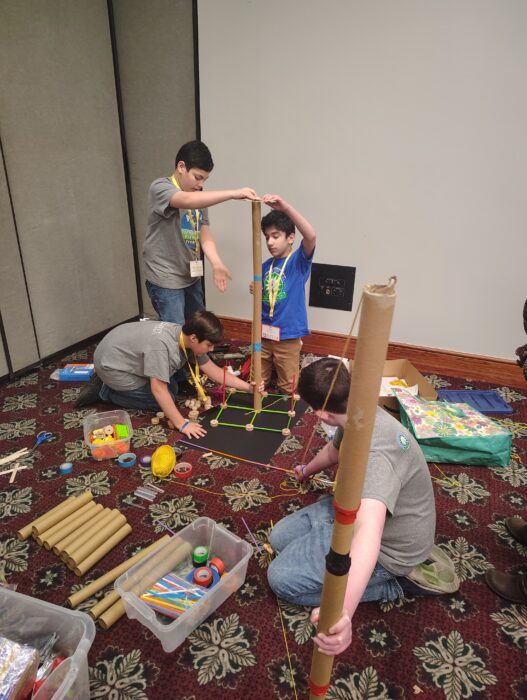 Members of Junior Beta Club assemble a wooden demonstration project