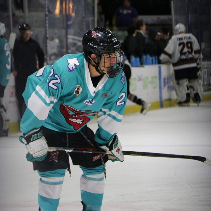 Hockey player in a teal jersey stands focused on the ice, ready for the next play, similar to online school focus.