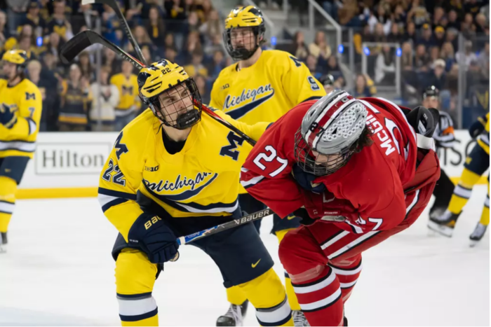 UVA graduate Kason Muscutt playing hockey for University of Michigan