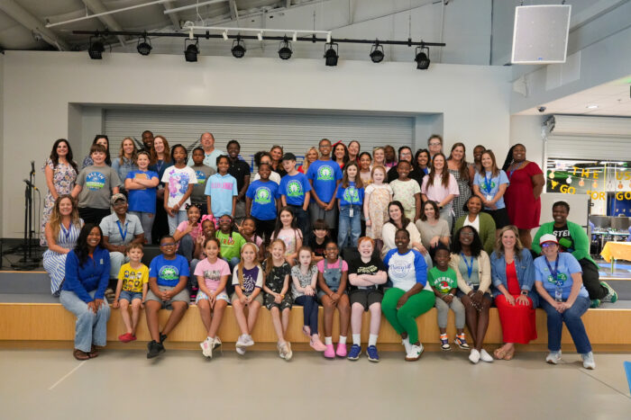 University View Academy students and teachers taking group photo. Over 40 students and teachers in the photo